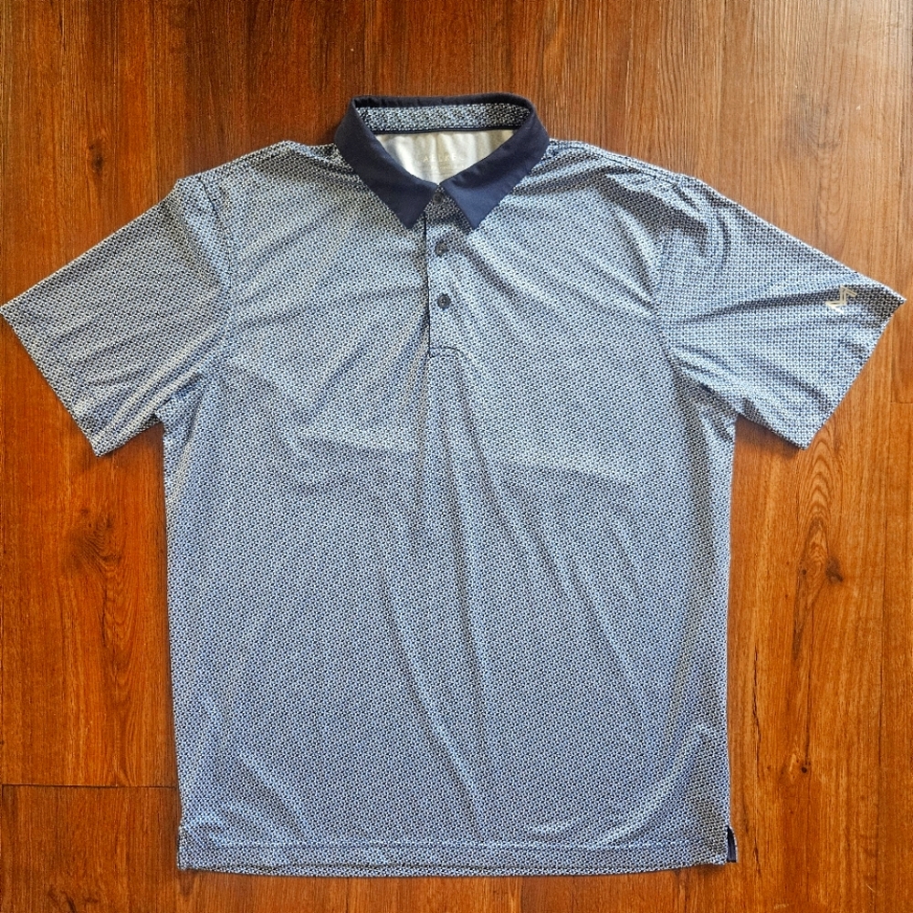 Maelreg Polo Shirt Mens White Navy Blue Performance Golf Stretch Casual Size L